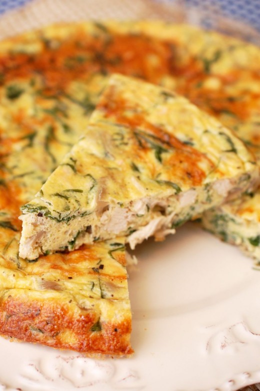 Frittata cu pui, rucola si ciuperci