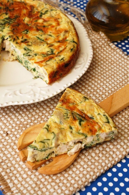 Frittata cu pui, rucola si ciuperci