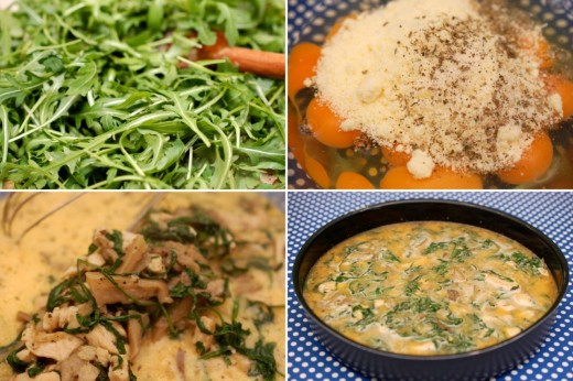 Preparare frittata cu pui, rucola si ciuperci