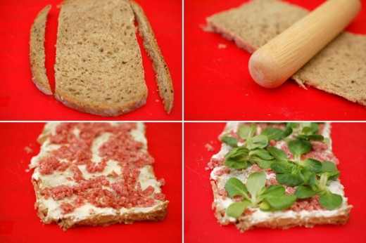 Preparare sandwich rulou cu cascaval felii