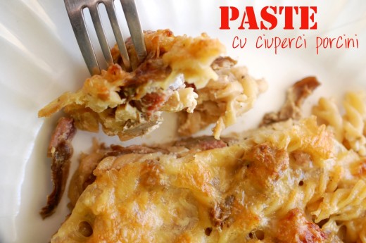 paste gratinate cu ciuperci porcinii