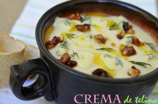 crema de telina cu gorgonzola si nuci caramelizate